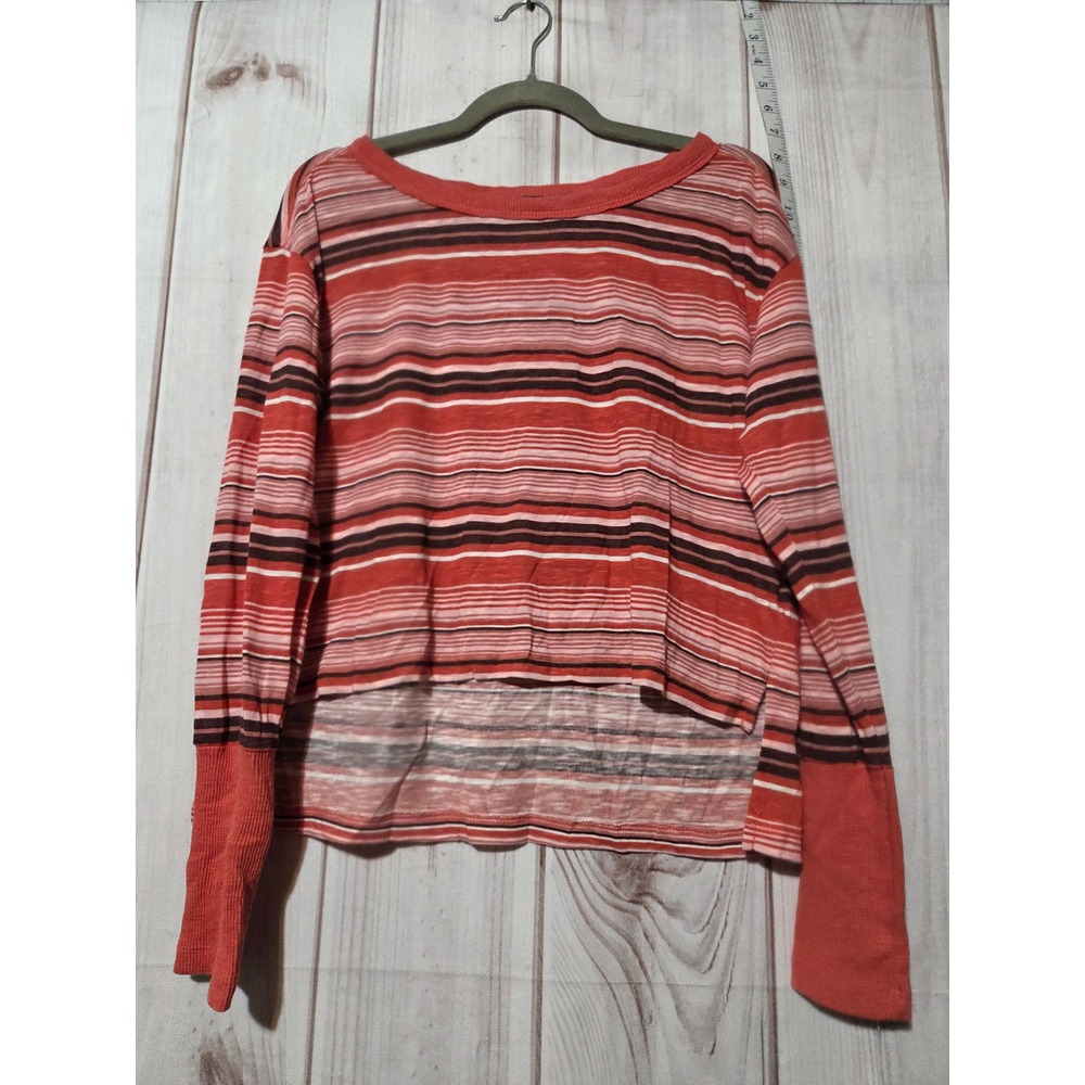 Pilcro Anthropology Striped Long Sleeve Knit Top Women Coral Pink Brown White